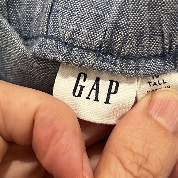 Gap Womens Blue Linen Blend Cropped Wide-Leg Pleated Pants Sz 10 Tall Flaw Read - Picture 6 of 13